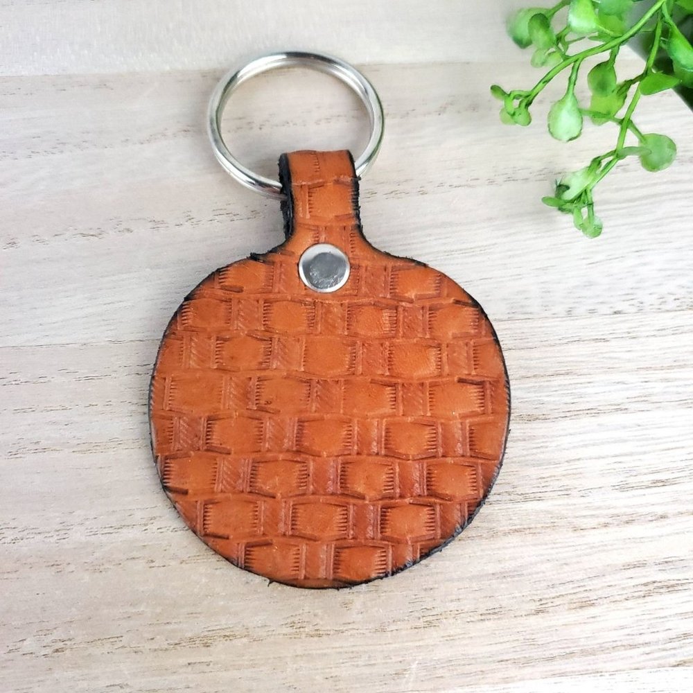 Vintage Handmade Basket Weave Style Leather Key Chain Boho Natural COOL
